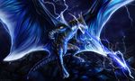  anthro claws detailed_background digital_media_(artwork) dragon isvoc lightning membranous_wings night open_mouth outside solo spread_wings teeth wings 
