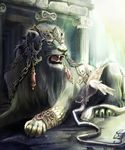  greek_mythology hane_segawa lion no_humans open_mouth outdoors pillar red_eyes shingoku_no_valhalla_gate size_difference wings 