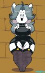  absurd_res anthro big_breasts big_butt blush breasts butt clothed clothing dongitos garter_straps hi_res huge_butt legwear lingerie looking_at_viewer mammal open_mouth open_smile signature smile solo stockings tem temmie_(undertale) undertale video_games wide_hips 