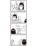  :3 bad_id bkub bow bug cockroach comic greyscale hair_bow highres insect long_hair monochrome pipimi poptepipic school_uniform serafuku simple_background translated two-tone_background two_side_up 
