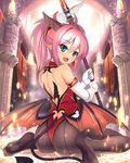  :d bare_back bat_wings black_legwear blue_eyes blush cygames demon_girl demon_horns demon_tail elbow_gloves fang feet from_behind gloves highres horns light_particles lilim_(shingeki_no_bahamut) looking_at_viewer looking_back low_wings magic_circle mel/a non-web_source official_art open_mouth pantyhose pink_hair pointy_ears resized shadowverse shingeki_no_bahamut short_hair short_twintails sitting slit_pupils smile solo staff tail twintails upscaled waifu2x wariza white_gloves wings 