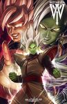  dragon_ball dragon_ball_super dragonball_z earrings gokuu_black green_skin grin pink_hair signature smug_smile super_saiyan_rose white_hair wizyakuza zamasu 