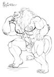  2016 5_fingers 5_toes abs anthro biceps big_muscles big_nipples bulge claws clothed clothing digital_drawing_(artwork) digital_media_(artwork) feline flexing front_view full-length_portrait grin lion looking_at_viewer male mammal mane mankini monochrome muscular muscular_male nipples pecs penis portrait pose raivenderouthelion_(artist) signature simple_background sketch solo tail_tuft teeth toe_claws toes tuft 