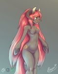  2016 anthro breasts equine fan_character female hair horn horse mammal my_little_pony open_mouth pony reaper3d simple_background 