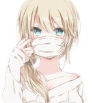  bare_shoulders blonde_hair blue_eyes hiro_(hirohiro31) long_hair mask original simple_background solo surgical_mask white_background 