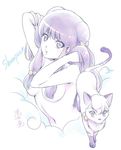  animal artist_name bow cat character_name dual_persona hair_bow hair_ornament long_hair nude purple_eyes purple_hair ranma_1/2 sasuga_kei shampoo_(ranma_1/2) 