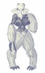  abs big_breasts breasts chthon claws eyeless fangs fur lil-potion-shop nipples simple_background smile solo standing toe_claws white_background white_fur ygeree 