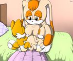  baby bed blush breastfeeding breasts brown_eyes canine cream_the_rabbit cub diaper eyes_closed fox fur hair lactating lagomorph mammal miles_prower orange_fur orange_hair pillow rabbit sitting sonic_(series) tan_fur unistar urine vanilla_the_rabbit wet_diaper young 