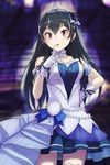  akino_komichi bare_shoulders black_hair breasts brown_eyes dress finger_to_mouth gloves idolmaster idolmaster_cinderella_girls idolmaster_cinderella_girls_starlight_stage long_hair looking_at_viewer medium_breasts ooishi_izumi pocket_watch smile solo starry_sky_bright tiara watch white_gloves 