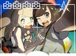  beanie black_eyes black_hair blonde_hair blush braid dress gen_4_pokemon green_eyes hat lillie_(pokemon) long_hair looking_at_viewer mizuki_(pokemon) multiple_girls pokemon pokemon_(creature) pokemon_(game) pokemon_sm reaching_out red_hat rotom seimannu self_shot shirt short_sleeves sun_hat tied_shirt twin_braids viewfinder white_dress white_hat yuri 