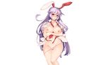  animal_ears breast_hold breasts bunny_ears navel nipples no_bra open_shirt ouma_tokiichi panties panty_pull photoshop red_eyes reisen_udongein_inaba seifuku thighhighs touhou underwear white 