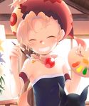  bad_id bad_pixiv_id beads blonde_hair bracelet closed_eyes dog dress final_fantasy final_fantasy_vi flat_chest grin hat interceptor interior jewelry kano_hito painting_(object) palette relm_arrowny scarf short_hair smile solo strapless tubetop 