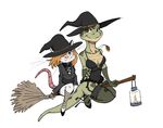  anthro breasts broom brown_hair clothed clothing colored costume duo female hair halloween hat holidays jamil_(artist) jewelry lizard luellen mammal marsupial maude_o&#039;dell necklace opossum red_eyes reptile scalie skimpy smile the_tale_of_jasper_gold witch_hat 