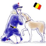  1girl animal artist_request belgian_flag belgium blonde_hair dog hat military_uniform original uniform world_war_i 