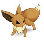 3_toes ambiguous_gender big_ears brown_eyes brown_fur dipstick_tail eevee fur multicolored_tail neck_tuft nintendo paws pok&eacute;mon sandwich-anomaly simple_background solo toes tuft video_games white_background white_fur 