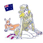  2girls animal artist_request australia blonde_hair blue_eyes hat kangaroo military military_uniform multiple_girls original uniform world_war_i 