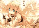  1girl angel angel_wings blonde_hair blue_eyes halo original orqz pointy_ears solo 