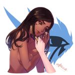  2girls black_hair braid breasts brown_eyes dark_skin dated earbuds earphones earphones_removed eye_of_horus facial_mark facial_tattoo hair_tubes lips long_hair medium_breasts mercy_(overwatch) multiple_girls nude overwatch pharah_(overwatch) side_braids solo_focus squidsmith tattoo 