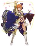  artist_request boots breasts cleavage floral_print flower full_body green_eyes hair_flower hair_ornament highres long_sleeves looking_at_viewer matador medium_breasts orange_hair rapier rose_print short_hair smile solo sparkle sword thorn_print transparent_background weapon 