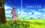  barefoot clouds grass pink_hair rin_(shelter) scenic shelter sky 