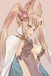  animal_ears backless_outfit breasts erune from_side granblue_fantasy light_brown_eyes light_brown_hair light_smile lips long_hair looking_down metera_(granblue_fantasy) natsuhiko revealing_clothes sideboob sidelocks simple_background small_breasts solo tsurime twintails two_side_up upper_body very_long_hair 