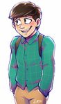  artist_name backpack bag brown_eyes brown_hair hands_in_pockets lintufriikki male_focus matsuno_choromatsu open_mouth osomatsu-kun osomatsu-san signature smile solo 