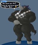  2016 animal_crossing biceps big_biceps black_fur black_pubes blue_background bottomless clothed clothing colored dialogue digital_drawing_(artwork) digital_media_(artwork) english_text equine front_view full-length_portrait fur grey_fur grey_hooves hooves horse hyper hyper_muscles light looking_at_viewer male mammal manly muscular muscular_male nintendo pecs portrait red_eyes roscoe_(animal_crossing) schwartzgeist shaded shirt simple_background solo standing text thick_neck toony video_games 