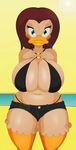  2016 absurd_res anthro avian big_breasts bird breasts cleavage clothed clothing duck ducktits female hi_res huge_breasts navel solo 