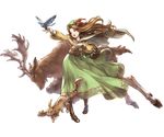  animal basket bird boots brown_hair bunny deer dress full_body granblue_fantasy hat holding jasmine_(granblue_fantasy) knee_boots long_hair minaba_hideo open_mouth squirrel transparent_background 
