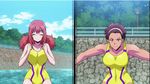  2girls animated animated_gif ass ass_press between_buttocks brown_hair hip_attack keijo!!!!!!!! multiple_girls red_hair subtitled swimsuit toyoguchi_non water 