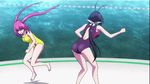  2girls animated animated_gif ass black_hair hip_attack kaminashi_nozomi keijo!!!!!!!! multiple_girls pink_hair subtitled swimsuit tsukishita_usagi water 