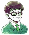  artist_name black_eyes black_hair formal glasses green lintufriikki male_focus matsuno_choromatsu necktie osomatsu-kun osomatsu-san signature smile solo suit upper_body 