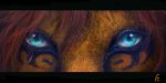  araivis-edelveys black_bars blue_eyes brown_hair detailed_fur eyelashes feral fur hair looking_at_viewer mammal orange_fur solo 