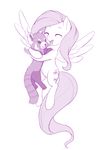  2016 cutie_mark dstears duo equine eyes_closed feathered_wings feathers female feral fluttershy_(mlp) friendship_is_magic fur hair happy hug long_hair mammal monochrome my_little_pony open_mouth pegasus red_panda simple_background smile spread_wings white_background wings 