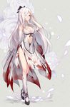  bad_id bad_pixiv_id blood blood_on_face bloody_clothes breasts cleavage drag-on_dragoon drag-on_dragoon_3 dress flower full_body gekka_nanako gloves hair_ribbon highres kneehighs lace large_breasts long_hair looking_at_viewer navel pale_skin pink_eyes ribbon simple_background smile solo stained_clothes white_hair zero_(drag-on_dragoon) 