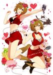  :d ;d akiyoshi_(tama-pete) alcohol armpits artist_self-insert blush boots breasts brown_eyes brown_hair cake candy cat cleavage collaboration eyelashes flower food fruit gift head_wreath jumping large_breasts letter looking_at_viewer medium_breasts meiko meiko_(vocaloid3) microphone multiple_girls navel one_eye_closed open_mouth sake short_hair skirt smile sparkle strawberry vocaloid wire yoshiki 