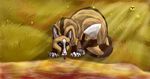 ambiguous_gender araivis-edelveys blue_eyes detailed_background digital_media_(artwork) feral fur grass mammal nude paws pink_nose solo standing tan_fur tongue water 