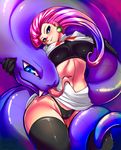  2016 ambiguous_gender anthro arbok blue_eyes camel_toe clothing fangs female inuki jessie_(pokemon) nintendo panties pok&eacute;mon shirt skirt smile underwear video_games 