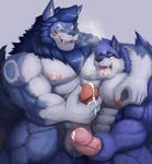  2016 abs anthro arm_around_shoulders balls biceps big_muscles black_nose blue_background blue_eyes blue_fur blue_hair blue_mane blue_nose blue_theme breath brown_eyes canine cool_colors digital_media_(artwork) dripping duo fangs fur hair holding_penis humanoid_penis kedasky licking male male/male mammal mane mane_hair masturbation merz_bigwolf multicolored_fur muscular muscular_male nipple_lick nipple_pinch nipple_play nipple_stimulation nipples nude open_mouth pecs penile_masturbation penis pinch pink_nipples pink_penis pink_tongue precum primodrago saliva simple_background teeth tongue tongue_out two_tone_fur vein veiny_penis white_fur wolf 