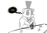  2016 animatronic anthro bear black_eyes bow_tie cup dialogue english_text five_nights_at_freddy&#039;s freddy_(fnaf) hat inkyfrog machine male mammal restricted_palette robot simple_background solo text top_hat video_games white_background 