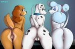  101_dalmatians 2016 anthro anus butt canine collar dalmatian devo87 disney dog female georgette group hi_res lady_and_the_tramp looking_back mammal nude oliver_and_company perdita poodle presenting presenting_hindquarters pussy smile spots 