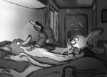  2015 anthro bed canine cellphone clothed clothing cum cum_on_body cum_on_hand cum_on_penis cum_on_self dialogue disney door duo english_text fellatio fox fur judy_hopps lagomorph lamp licking looking_pleasured mammal monochrome nick_wilde open_mouth oral partially_clothed penis penis_lick phone pillow rabbit sex text tongue tongue_out yelling zootopia 