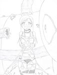  1girl arms_behind_back bound captured defeated elbow_gloves female gagged monochrome restrained sleeveless solo spider_web stuck tentacle thighhighs traditional_media vore white_background worms you_gonna_get_raped 