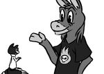  2016 animated anthro black_and_white clothed clothing derp_eyes disney duo equine fan_character horse inkyfrog male mammal monochrome mustelid percy_vison polecat simple_background smile white_background zootopia 