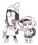  2girls female full_body hat monochrome multiple_girls pipimi poptepipic popuko simple_background sketch skirt tagme white_background 