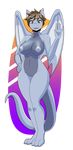 2016 alpha_channel anthro areola big_breasts blue_nipples blue_scales breasts brown_eyes brown_hair dragon female grey_scales hair iabelle looking_at_viewer membranous_wings navel nipples nude open_mouth pussy scales scalie smile solo teeth tongue waving wide_hips wings 