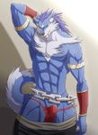  abs anthro clothed clothing erection fundoshi japanese_clothing looking_at_viewer male mammal muscular pants_down partially_clothed pecs shining_(series) shining_tears simple_background teasing tongue tongue_out underwear unknown_artist video_games volg 