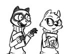  2016 anthro black_and_white book clothed clothing disney duo eyewear fan_character glasses inkyfrog male mammal monochrome mustelid percy_vison polecat simple_background white_background zootopia 
