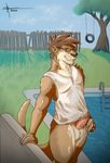  aennor eyewear glasses looking_at_viewer male mammal mustelid nude otter presenting suggestive tarrin wet whet_shirt 