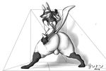  2016 backsack balls big_butt butt caiem canine fur hand_on_butt huge_butt looking_at_viewer looking_back lucario male mammal nintendo nude pok&eacute;mon raised_tail rear_view signature simple_background solo spread_legs spreading video_games white_background 